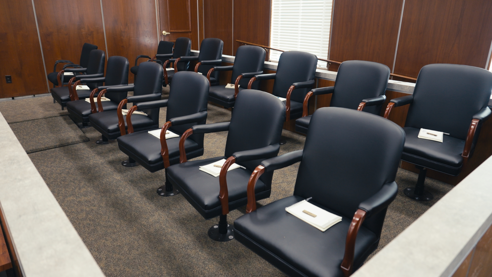 Modern courtroom jury box